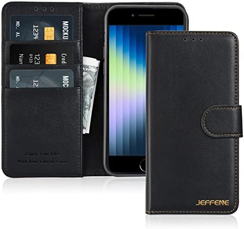 JEFFENE Pénztárca tok iPhone SE 2022 5G/2020/8/7(6.8),Mágneses Mikroszálas Bőr Összecsukható Állvány Folio