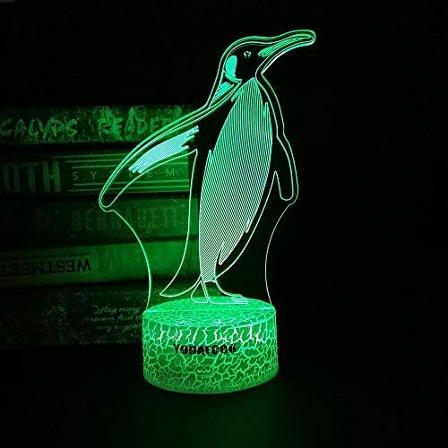 YODAFOOR Pingvin Éjszakai Fény 3D-s Optikai Illúzió Este Lámpa - 7 LED-es színváltó Távirányító Lámpa