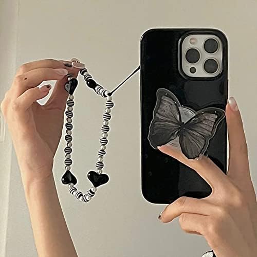 YWYUHE Fényes Fekete Pillangó Telefon Esetében Kompatibilis az iPhone 14, Korea Aranyos 3D Fekete Álom
