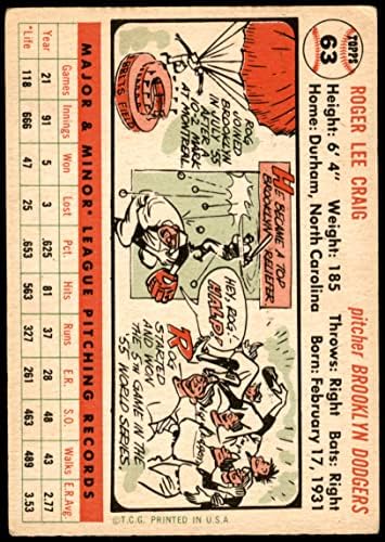 1956 Topps 63 Roger Craig Brooklyn Dodgers (Baseball Kártya) VG/EX Dodgers