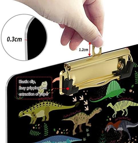 A dinoszauruszok Aranyos Műanyag Vágólap 9x12.5Akril Papírok Alacsony Profilú Klip A4 Letter Méretű, nagy