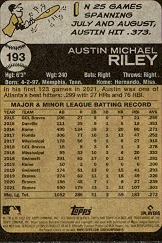 2022 Topps Örökség 193 Austin Riley Atlanta Braves NM-MT MLB Baseball