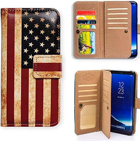 Bcov Galaxy S9 Plusz az Esetben, Retro Amerikai Zászló Multifunkcionális Pénztárca Bőr Flip tok-Tok Fedezi