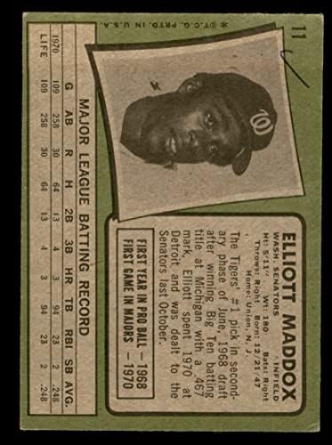 1971 Topps 11 Elliott Maddox Washington Senators (Baseball Kártya) Dean Kártyák 2 - JÓ Szenátorok