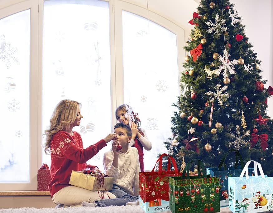 ABTOLS 12db Nagy Karácsonyi ajándékcsomagot fogantyúval, Nagy Karácsonyi Ajándék Táska Újrafelhasználható