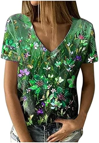 Tízórai Pólók Női Nyári Őszi Rövid Ujjú Mély V-Nyak Virágos Grafikus Blúzok Tshirts Tini Lányok 2023 QQ