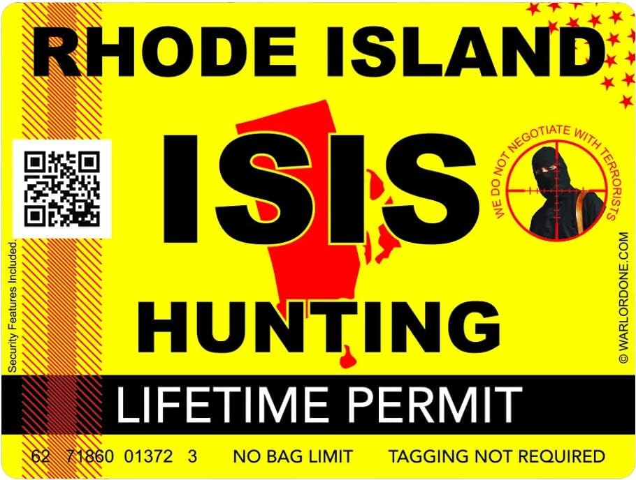 ISIS Terrorista Rhode Island-i Állami Vadászati Engedély Matrica, Öntapadó Vinil-RI - C2995 - 6 cm vagy