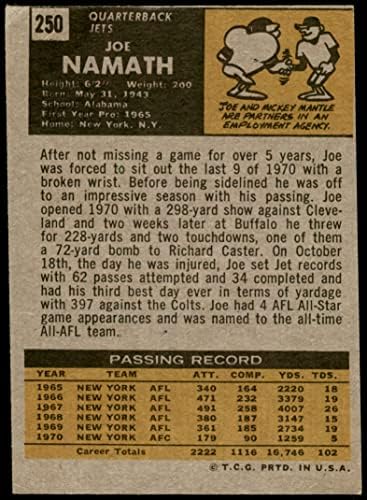 1971 Topps 250 Joe Namath New York Jets (Foci Kártya) VG Gépek