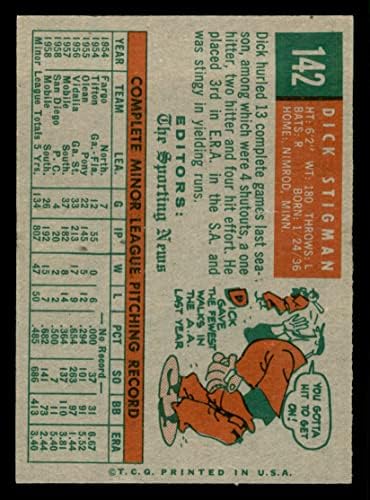 1959 Topps 142 Dick Stigman Cleveland indians (Baseball Kártya) VG/EX Indiánok