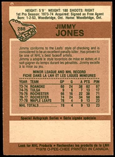 1978 O-Pee-Chee 288 Jimmy Jones Maple Leafs (Hoki-Kártya) NM Maple Leafs