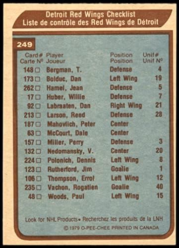 1979 O-Pee-Chee -249 Red Wings Csapatát Lista Red Wings (Hoki-Kártya) NM Vörös Szárnyak
