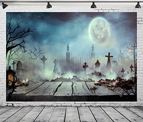 Loccor 9x6ft Szövet, Halloween Kép Hátteret, Fából készült Asztal Temető Kísérteties Éjszaka a Telihold