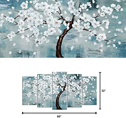 Kalormore Fehér Virágok Blossm Fák Festmény Giclee Nyomatok Rusztikus Kék Háttér-Kép Virágos Poszter Kortárs