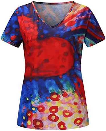 2023 Pamut Mély V-Nyak Grafikus Szerelem Túlméretezett Nyakkendő Festék Csíkos Blúz Tshirt Női Rövid Ujjú